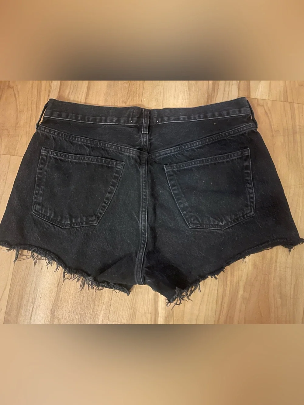 Agolde Parker black distressed jean denim shorts 28 Raw Hem High Waisted